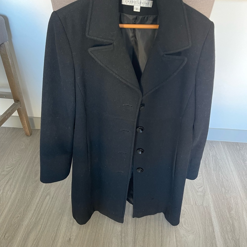 Larry Levin black wool coat size 8